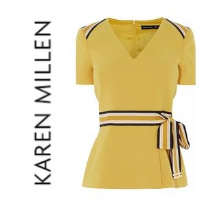 KAREN MILLEN Spliced Stripe Top in Mustard Size 6 (UK)